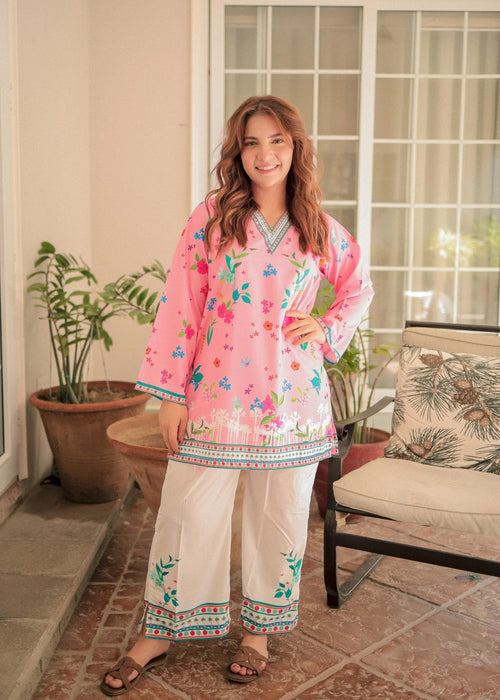 2 piece lawn unstitch Floral Shirt and Pant Co-Ord Set