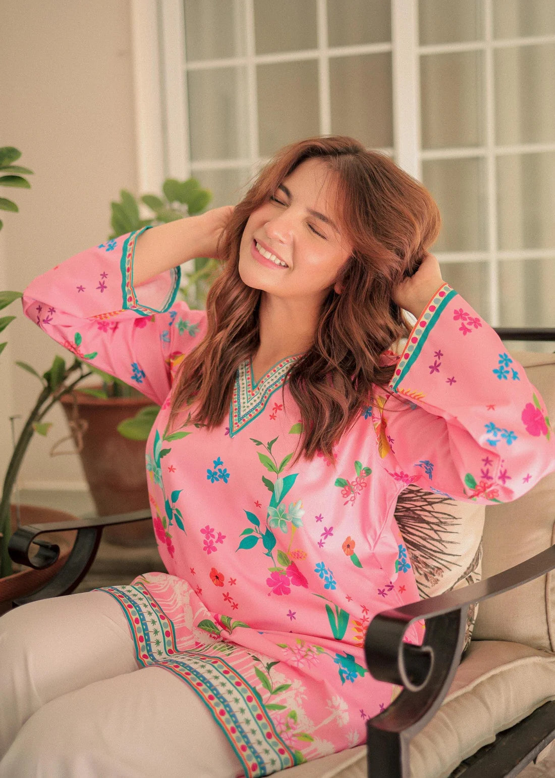 2 piece lawn unstitch Floral Shirt and Pant Co-Ord Set