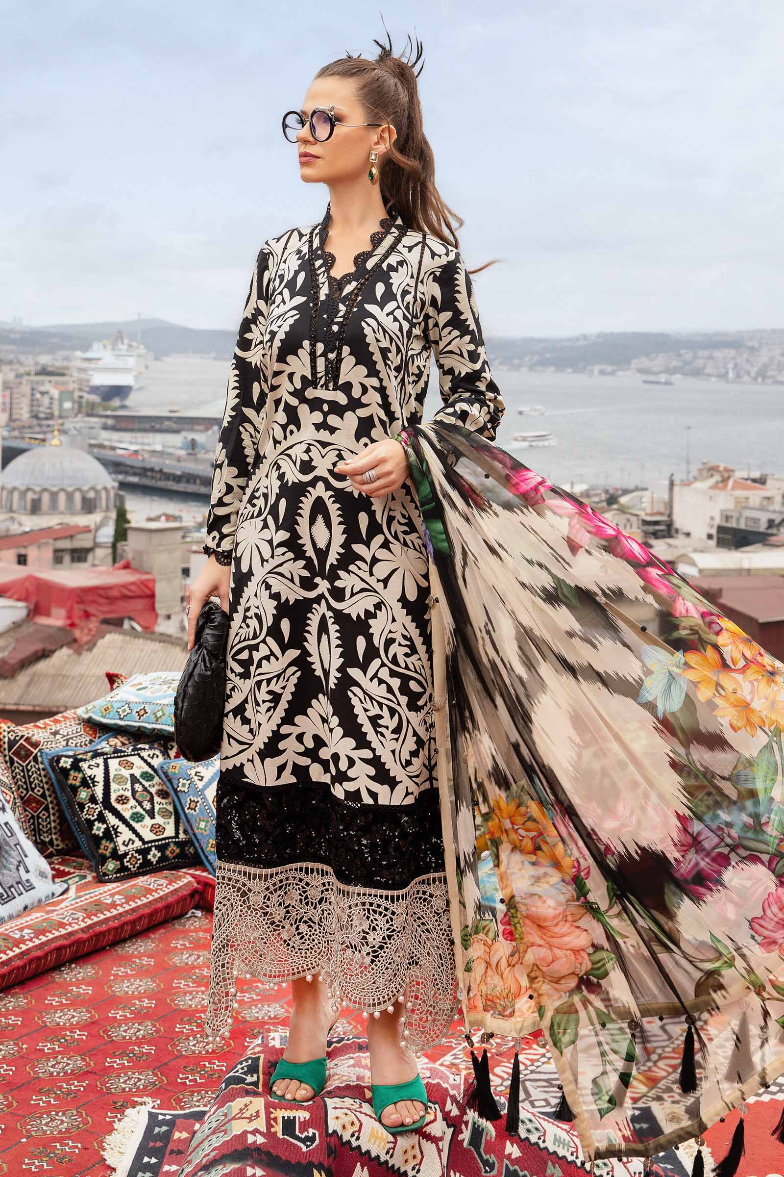 3 Piece Unstitched Printed Cambric Suit by Maria B| Sehra Collection