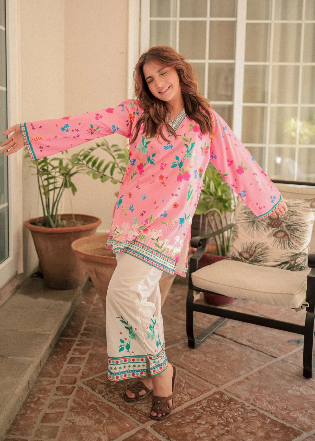 2 piece lawn unstitch Floral Shirt and Pant Co-Ord Set