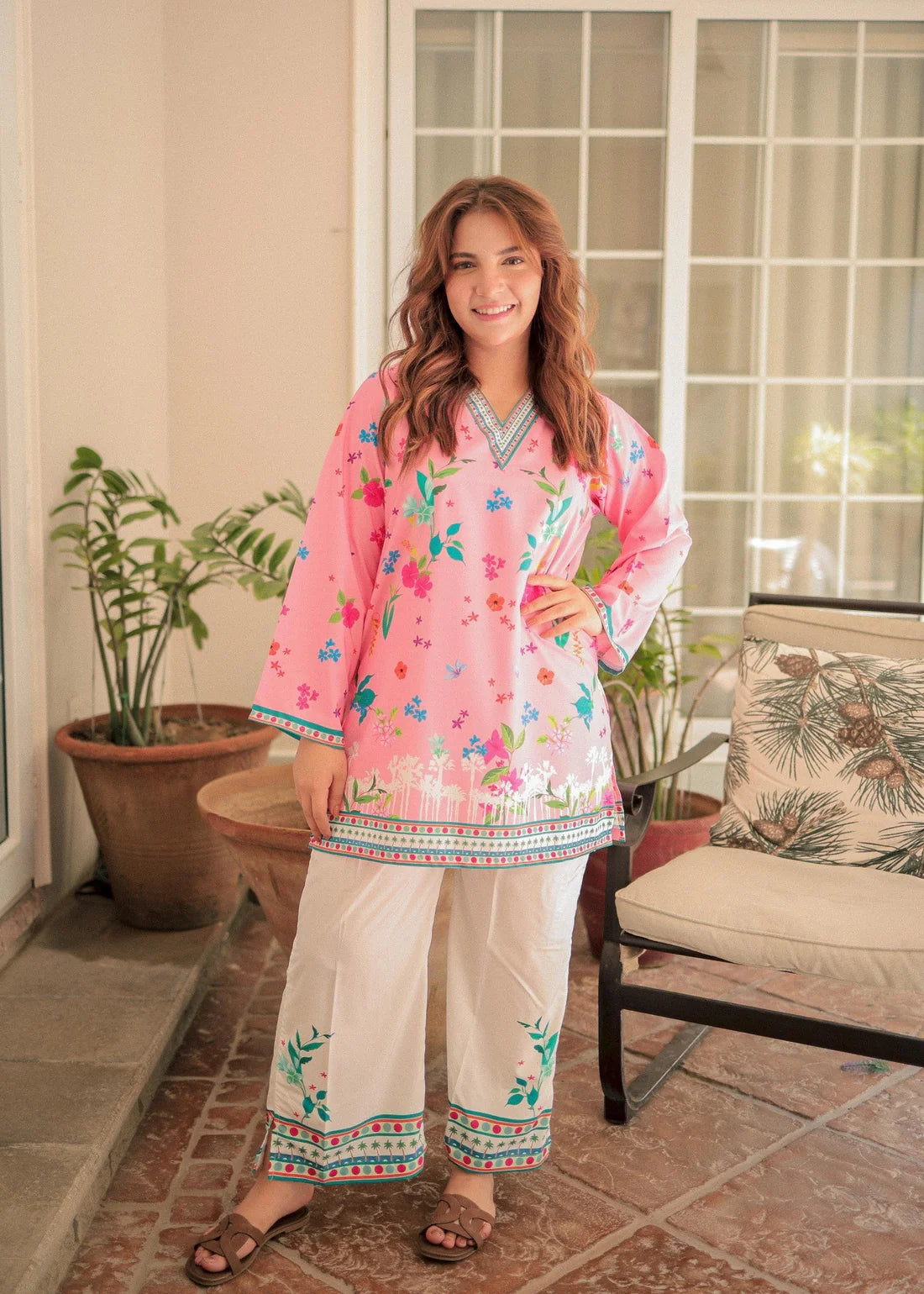 2 piece lawn unstitch Floral Shirt and Pant Co-Ord Set