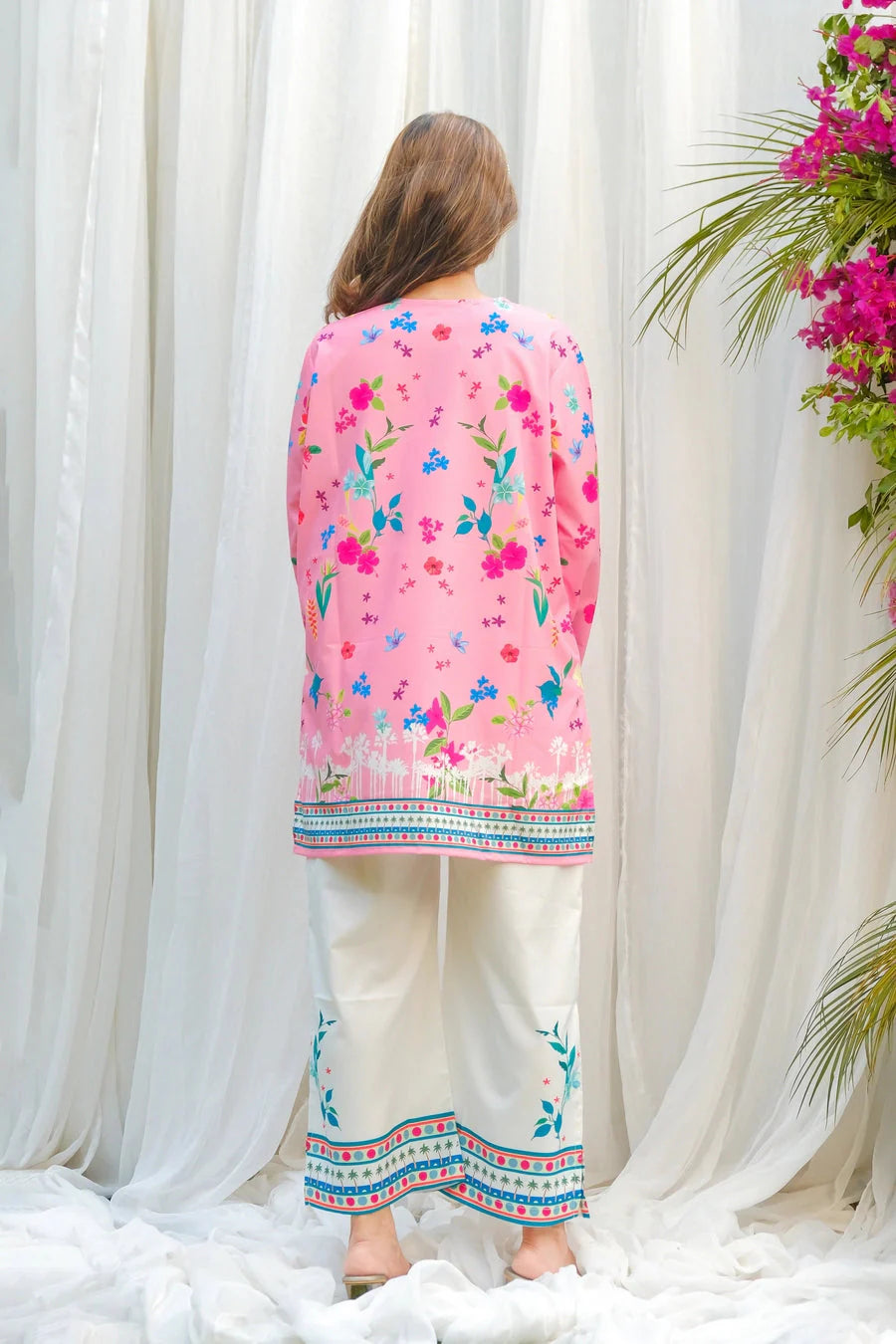 2 piece lawn unstitch Floral Shirt and Pant Co-Ord Set