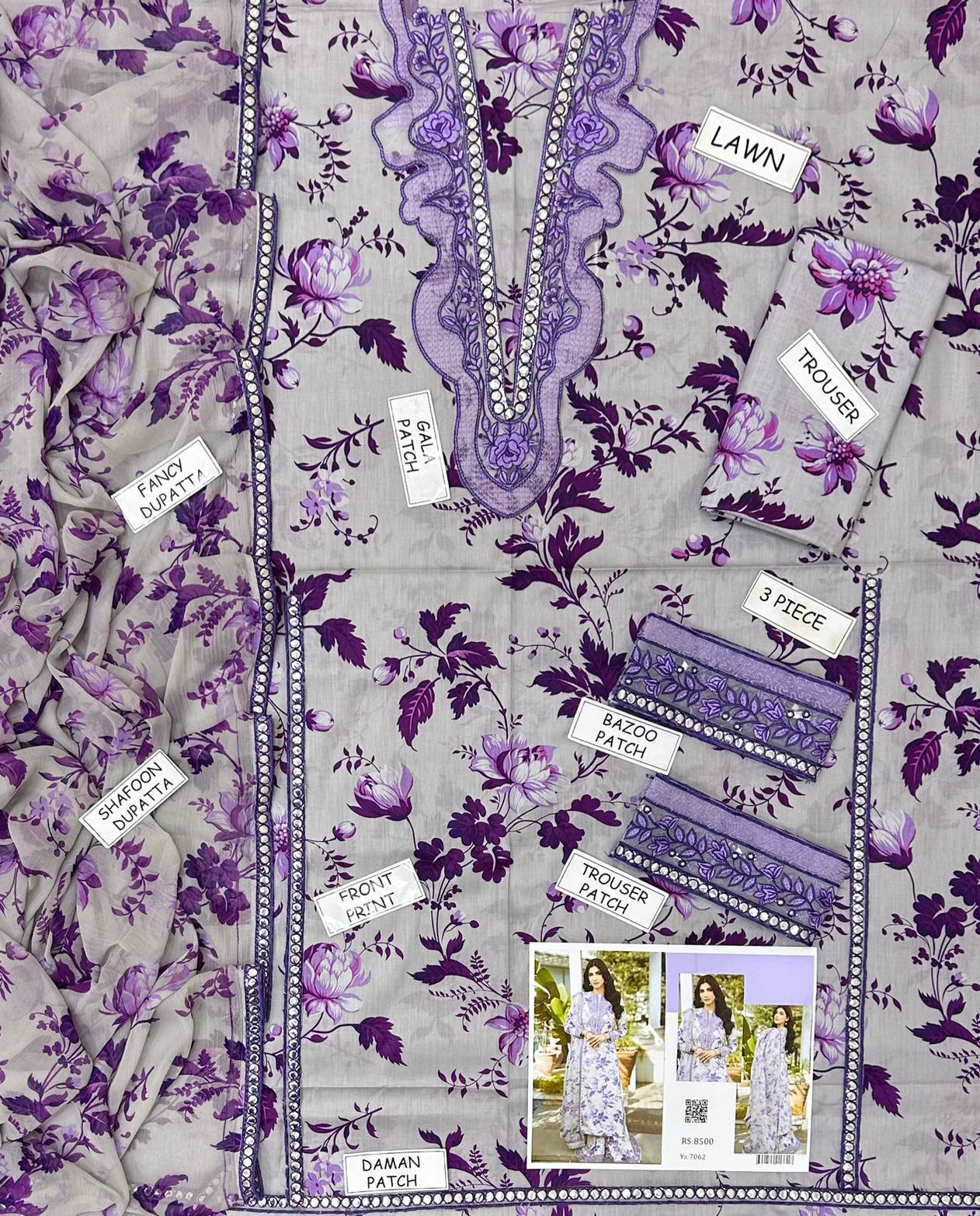 Aneela's Digital Printed Luxury Lawn Emb Collection 3 Piece Unstitched. by Sehra Collection